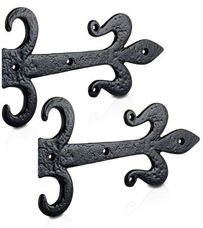 XFORT 264mm Black Antique Fleur De LYS Hinges for Front, Cast Iron Gate, Decorative Vintage Shed Door and Ornamental Tee Hinges [1 Pair]