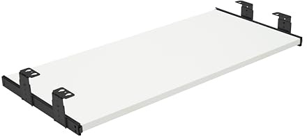 FIX&EASY Tastaturauszug Up&Down, Tastaturablage 600X300mm weiss Dekor, Auszugschienen mit Einrastfunktion höhenverstellbar schwarz 300mm, Set Ablage weiß und Auszug mit Verriegelung f. Tastatur Maus