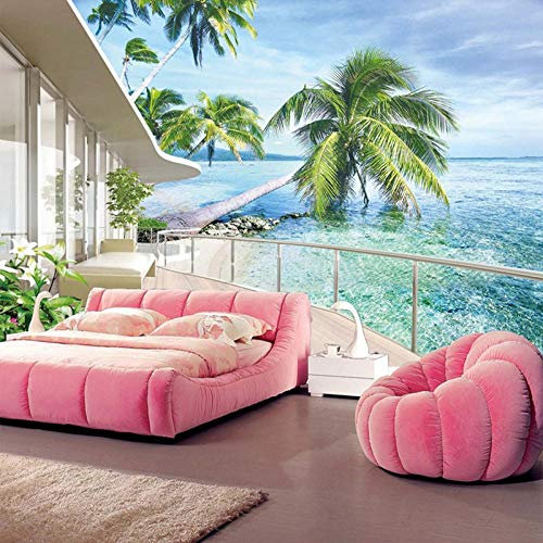 TIANZXS Fototapete Hawaii Villa Balkon Landschaft Wandbilder Wandmalerei Wohnzimmer TV Sofa Hintergrund Wand Wohnkultur -140X100cm