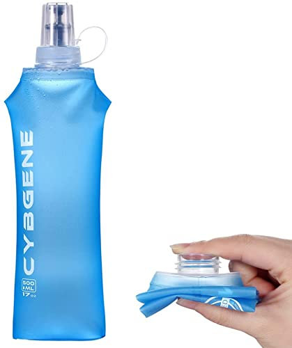 CybGene Faltbare Trinkflasche Sport, Flask Bottle TPU Trinkflasche Fahrrad,BPA-Frei,Langlebig,Geschmacksneutral,Outdoor Wasserbehälter zum Wandern,Joggen,Camping und Klettern(Blau, 500ml*1)