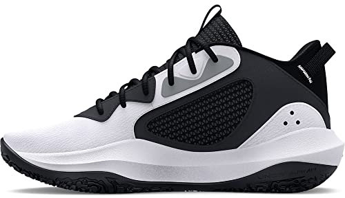 Under Armour Unisex Grade School Ua Lockdown 6 Basketball Shoes Court Performancence, (101) White/Black/Black, 38 EU