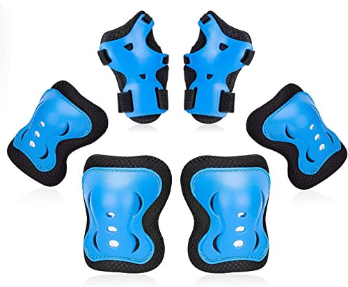 Protezione Pattini Bambino, Ginocchiere | Gomitiere | Tutore Polso Protezioni Set per Bambini, Sicurezza Set per Ciclismo Pattinando Pattinare Pattinaggio in Linea Skateboard Scooter (Blu)