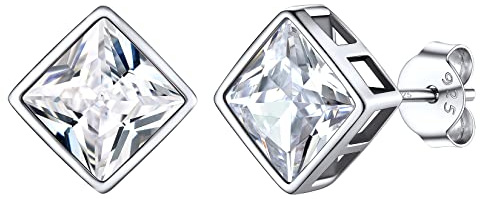 Silvora Boucle d'Oreille Zircon Strass Blanc/Noir Clou d Oreille Zirconium Argent 925 Pierre Zircone[Goutte d'Eau/Rectangle/Carré-4*6/5*7/7*9mm] Fille Maman Copine Soeur Ado Jeune Adult Meilleur Amie