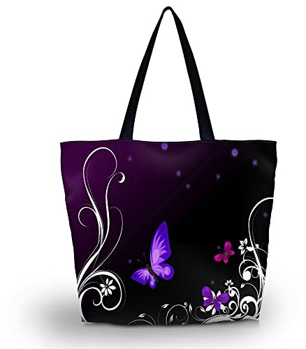 AOKSUNOVA Tragetasche mit Reißverschluss Umhängetasche Handtasche Einkaufstasche Faltbar Stofftasche Violett