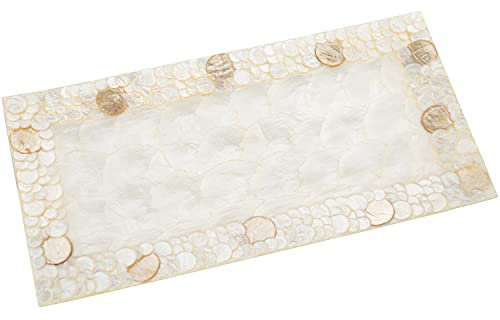 DRW Bandeja Rectangular de nácar con círculos en Natural y Tostado 40x20cm