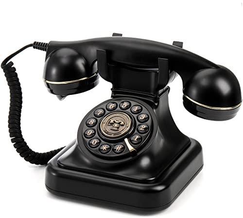 Peohud Retro Landline Telephone, Classic Corded Desk Phone, Vintage Old Fashioned Dial Button Phone with Redial Function for Home Office