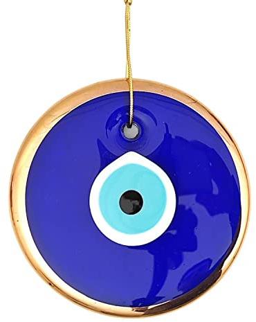 Erbulus 13,5 cm Glas-Blau Blau Wandbehang Gold Ornament – türkische Nazar-Perle – Heimschutz Charm – Wanddekoration Amulett in einer schwarzen Box (X-Large)
