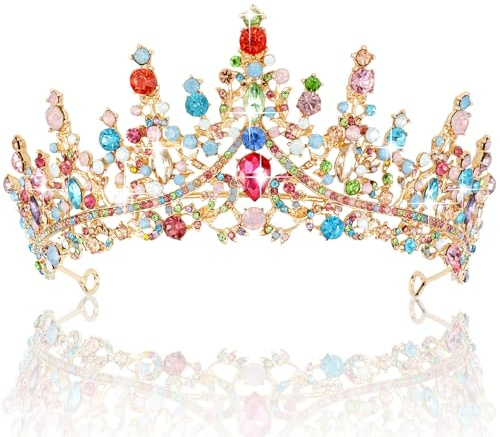 TOBATOBA Diademe für Frauen, mehrfarbige Tiara, Goldkronen für Frauen, Hochzeits-Tiara für Braut, Königin, Königliche Prinzessin, Quinceanera, Kopfschmuck für Geburtstag, Abschlussball, Festzug