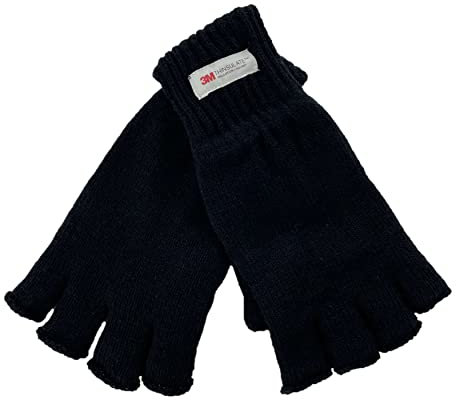 Herren Thermo-Handschuhe 3M Thinsulate, fingerlos, gestrickt, Schwarz, Schwarz , M/L