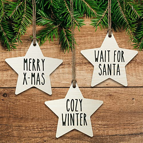 Glitzkind Christbaumschmuck Sterne aus Holz | Weihnachtsbaumschmuck Christmas Tree Decoration Tannenbaumschmuck | Holzsterne Deko Weihnachtsanhänger Geschenkanhänger | Zum Basteln & Beschriften groß