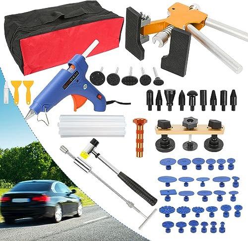 Tubiaz Kit de réparation de bosses de bosses de 57 pièces avec extracteur de débosselage / pistolet à colle chaude - Réparation de voiture