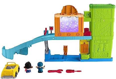 Fisher-Price Le Garage Lumineux Little People avec Lumières, Voiture, Rampe Et Contenu Éducatif Éveil Progressif, Version Française, Jouet Enfant, Dès 3 Ans, HRC59