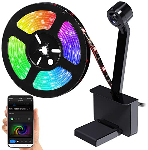 Luminea Home Control TV Backlight: TV-Hintergrundbeleuchtung mit Kamera, RGB-IC-LEDs, WLAN, App, 55–65 (Fernseh Hintergrundbeleuchtung, TV Hintergrundbeleuchtung 55 Zoll, Hintergrundbeleuchtungen)