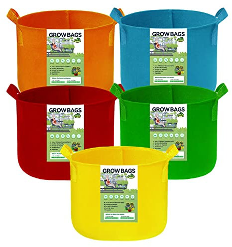 Kopotma - Lot de 5 sacs de culture colorés de 50 litres, sacs de culture en tissu, sacs de plantation de tomates pour légumes, fleurs