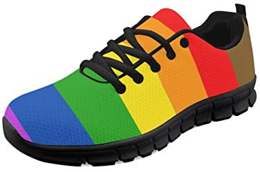 Howilath Regenbogen Homosexuell Pride Flag Streifen Bunte Laufschuhe Freizeitsportschuhe Bequeme Turnschuhe für Damen Männer schwarz-47