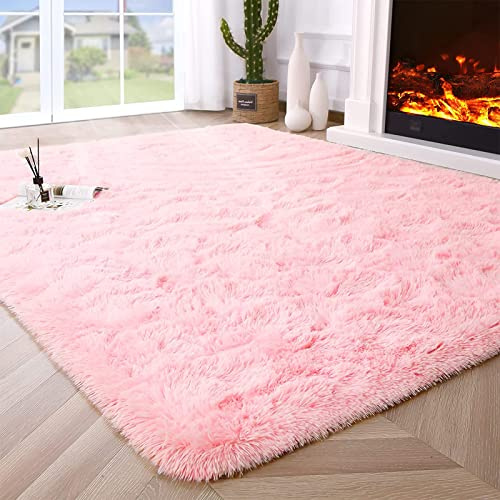 VanderHOME Rechteckig Teppich Weich und Flauschig LangflorModern Teppiche Langer Plüsch-Teppich Dicker Plüschteppich fürs Wohnzimmer Schlafzimmer Teppiche Rosa-60 * 200cm