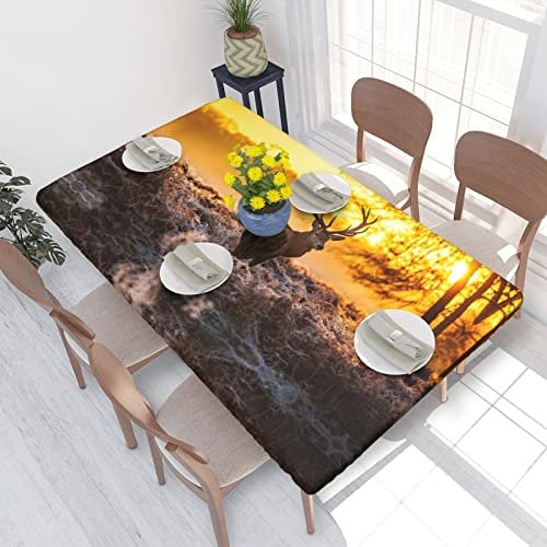 Tischdecke, 122 cm, Geweih, roter Hirsch-Druck, dekorative Tischdecke, abwischbar, für Esstisch, Teetisch und drinnen und draußen