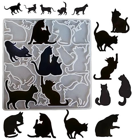 Finyoffiy Moule en silicone en forme de chat en résine époxy pour fabrication de bijoux, colliers, boucles d'oreilles