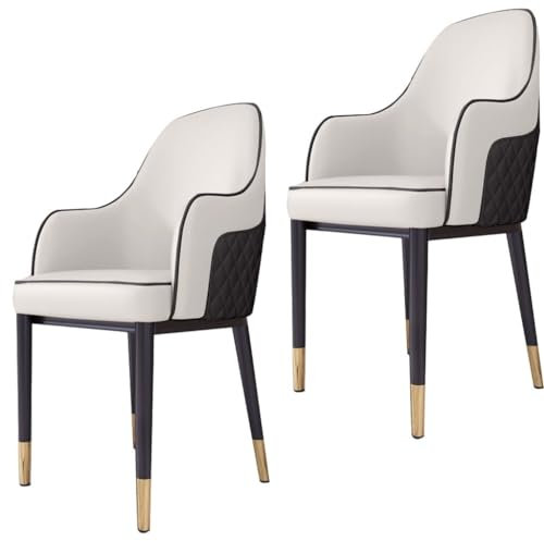 AMENAS Küche Küche Esszimmerstühle 2er Set PU-Leder Wohnzimmer Akzent Armlehnstühle mit Karbonstahl-Metallbeinen für Zuhause kommerzielle Restaurants Wohnzimmer Stühle (Farbe: Beige schwarz)