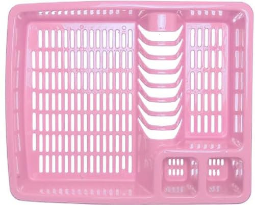 ECO Large Plastic Dish Drainer Rack | Heavy Duty Sturdy Dish Rack for Kitchen Countertop | Pink Dish Drainer for Efficient Kitchen Organization & Cutlery Placement (Pink)