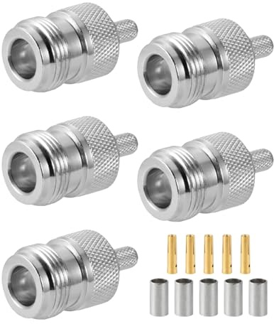 Vecys 5PCS N Weiblich Steckverbinder 50 ohm N Crimp RF Koaxialstecker N Weiblich Buchse Adapter für RG58 VLR195 RG142 RG400 Low Loss Koaxialkabel