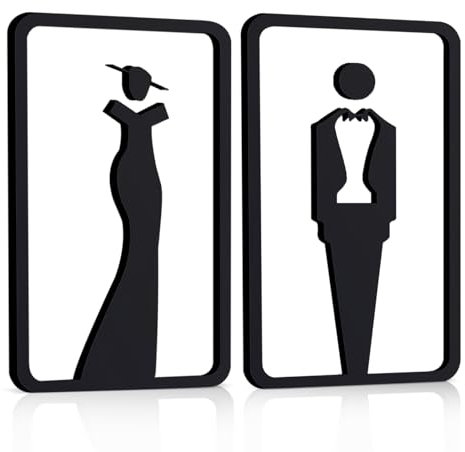 Fatiya 2 Stück Badezimmerschilder für Damen und Herren, Acryl-WC-Schild für Geschäft, Zuhause, Unisex-Toilettenschild mit Doppelseitigem Klebeband, 20 x 11 cm, Badezimmer-Türschild, Dekor (Schwarz)