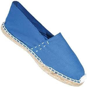 HECHO EN ESPAÑA - Alpargatas Clásicas de Esparto - Lona - Suela de Yute con Goma (Azul, 43)