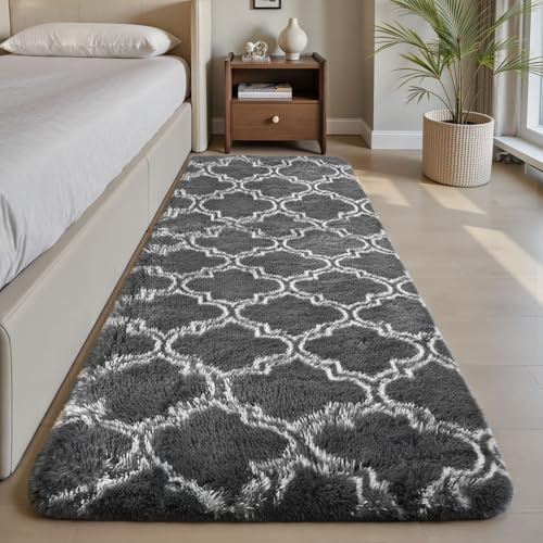 Sour Lemon Teppich Schlafzimmer 60x120cm, Grau Teppich Flur Läufer | Rutschfest Schlafzimmer Teppich Waschbar Flauschiger Wohnzimmerteppiche Zottelige Weiche Teppiche für Kinder Flur Wohnzimmer