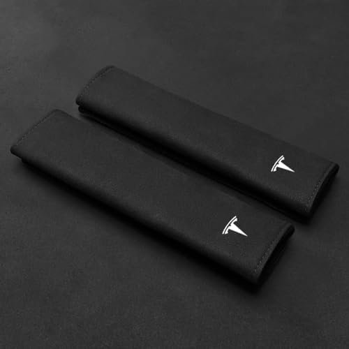 OZWALN 2 Piezas Coche Acolchado para Cinturón de Seguridad para Tesla Model 3 Y S X Suave Emblema Hombreras Protección de Hombros Accesorios,Black