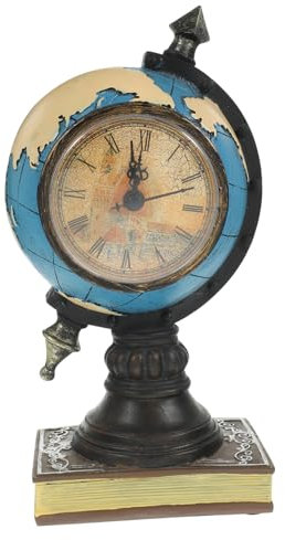 Alipis -Ornament Retro-Uhr -Tischuhr Buch Uhr buchuhr deko Kunsthandwerk aus Kunstharz Kugeluhrverzierung Erdkugelfiguren europäischer Stil Ornamente Nachttischuhr schmücken Erde