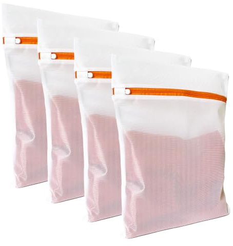 4 Pack Mesh Laundry Bags for Delicates 12inx16in (30cmx40cm), Dryer Safe, Breathable Fine Net, Sturdy Anti-Rust Zipper, Mesh Laundry Bags for Lingerie, Bra, Underwear, Sneakers, Socks, Laundry Club™