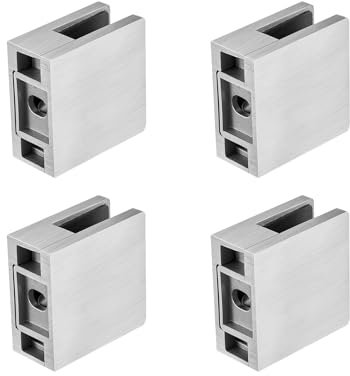 VEVOR Pince à verre carrée pour garde-corps en verre trempé de 8 à 12 mm, 4 pcs, pince de montage de verre en acier inoxydable 304, support d'étagère pour balcon, jardin, piscine, escalier, argent