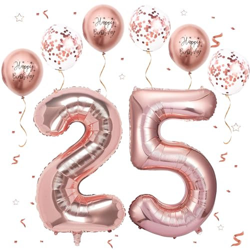 VUCDXOP Roségold Luftballon 25, XXL Riesige Geburtstag Ballon 52, 40 - 101cm Ballon Zahl Deko Folienballon Zahlen 5 & 2, Geburtstagsdeko Jubiläum Party Deko, Fliegt mit Helium (Nummer 25/52)