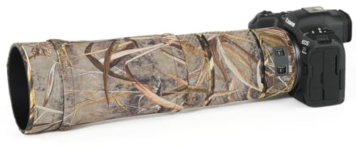 CHASING BIRDS Wasserdichte Objektivschutzabdeckung für Canon RF 100–400 mm F5.6–8 IS USM, regenfeste Objektivschutzabdeckung (Reed Camouflage, mit Extender RF 1.4X)