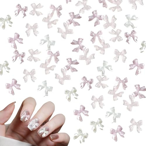 Bow Nail Charms,120PCS Mixed Bow Tie Bowknot Nail Gems,Cute Resin Nail Charms Gems Nail Jewelry Supplies for Nail Art Design Decorations DIY Crafts