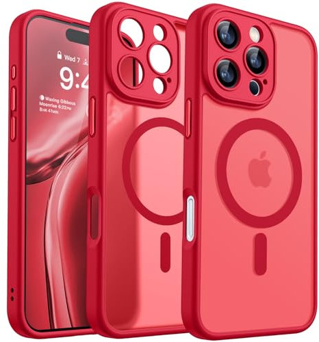 CANSHN Magnetic for iPhone 16 Pro Case, Upgraded [Full Camera Protection] [Compatible with Magsafe] [Translucent Matte] Shockproof Protective Phone Case for iPhone 16 Pro 6.3 - Red