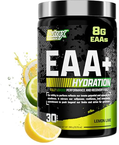 Nutrex Research EAA Hydration | EAAs + BCAA Powder | Muscle Recovery, Strength, Muscle Building, Endurance | 8G Essential Amino Acids + Electrolytes | (Packaging My Vary) 30 Servings (Lemon Lime)