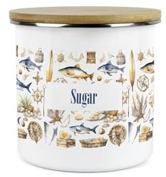 Purely Home Seaside Maritime Zuckerdose – Segeln Angeln Küste Geschenk – Metall/Emaille Medium Küche Heißgetränke Vorratsbehälter