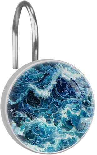 Ganci decorativi per tenda da doccia con motivo a onde, ganci in acciaio inox, graziosi ganci decorativi per il bagno per bambini, 1 confezione