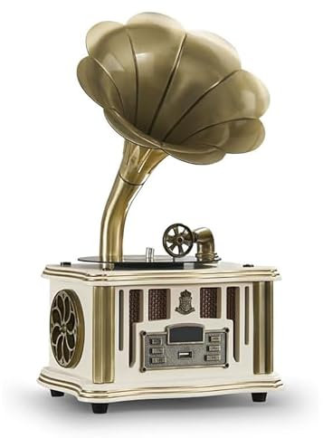 Gramophone Tourne-disque vinyle avec haut-parleur intégré 3,5 mm Aux-in/USB/FM et fonction Bluetooth – Parfait pour les amateurs de musique à la maison/au bureau