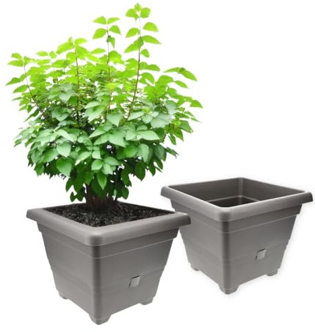GarPet 2X Pflanzkübel Rechteckig Pflanzkübel Groß Außen Blumenkübel Outdoor Pflanztopf Pflanzkasten Blumentopf Wasserspeicher 25 cm Anthrazit