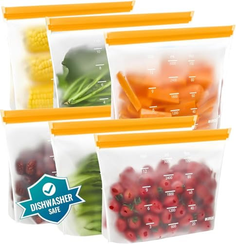 IDEATECH 6 Pezzi Sacchetti Freezer Riutilizzabili, Sacchetti per Alimenti in Silicone, Riutilizzabili Con Zip Sacchetti per Alimenti per Frutta, Verdura, Carne