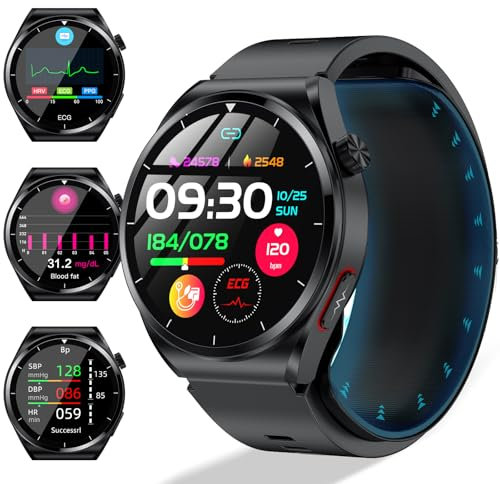 Marsyu 2024 Smartwatch mit Airbag Blutdruck/EKG, 1.39'' Gesundheitsuhr mit 24/7 Herzfrequenz SpO2 Urinsäure Blutfett Schlaf Körpertemperaturmessung, Familiengesundheitsdaten Teilen