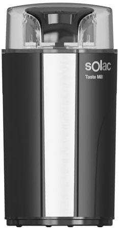 Solac - Molinillo de Café Eléctrico Taste Mill | 200W | Capacidad 70gr | hasta 10 Tazas | Molido en 30 seg | Cuchillas INOX | Tapa Transparente | Supercompacto | BPA Free | Negro y Gris
