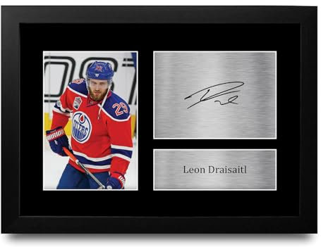 HWC Trading Leon Draisaitl Edmonton Oilers Geschenke Gedrucktes Signiertes Autogramm Foto für Eishockey Anhänger and Fans - A4 Gerahmt