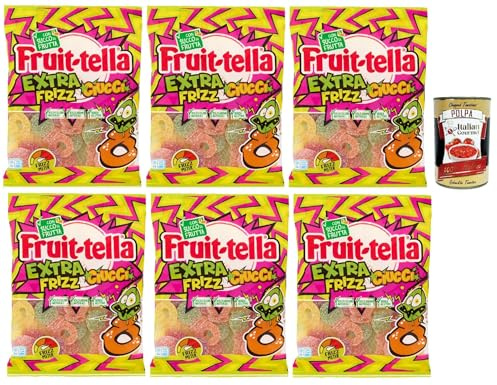 Italian Gourmet Fruittella Ciucci Extra Frizz Caramelle Gommose 6 x 165g | Morbide dolcezze ai gusti frutta, mit Fruchtsaft, glutenfrei und bunt, Gesamtnettogewicht 990 g + Kostenlos Polpa 400g