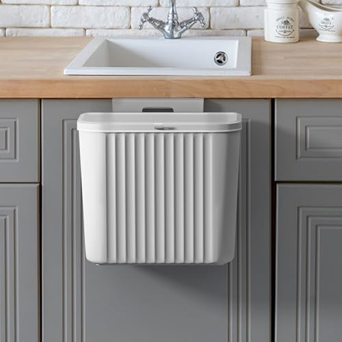 Warmiehomy Kitchen Bin 7L Hanging Trash Can with Lid - Wall-mounted Compost Bins for Kitchen, Under Sink, Cabinet, Cupboard, Bathroom, 26 x 15.5 x 23.1cm