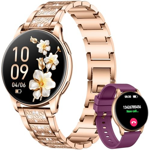 Smartwatch Mujer Reloj Inteligente con llamadas: 1.32 AMOLED Redondo Smart Watch Women con Presion Arterial Pulsometro Podometro Pulsera de actividad Deportivo IP68 Impermeable para iPhone Android