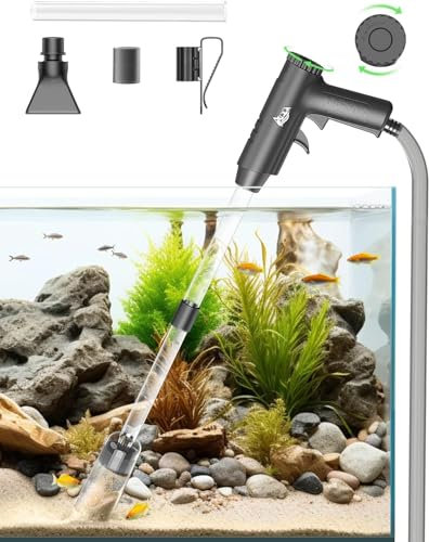 AQQA Aquarium Gravel Cleaner, 4-in-1 Upgraded Powerful Suction Fish Tank Sand Cleaner Vacuum with Water Flow Adjustment, for Water Changing, Cleaning Gravel and Sand
