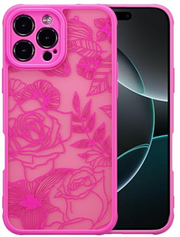 XIZYO Hülle für iPhone 16 Pro Max 6,9 Zoll, Niedlich Matt Rose Blume Floral Muster Stoßfest Handyhülle, für Mädchen Frauen Luxus Weiche TPU Schutzhülle, Rose Rot